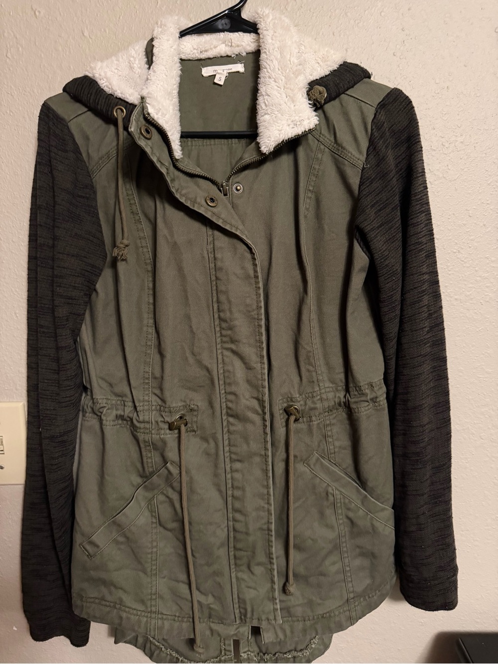 Maurices Olive Green Utility Jacket with White Sherpa Hood
